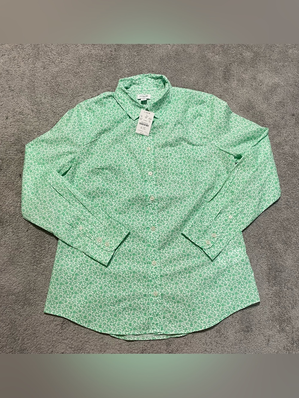 J. Crew Floral Button Down Shirt Womens Petite Medium PM Green 100% Cotton NEW